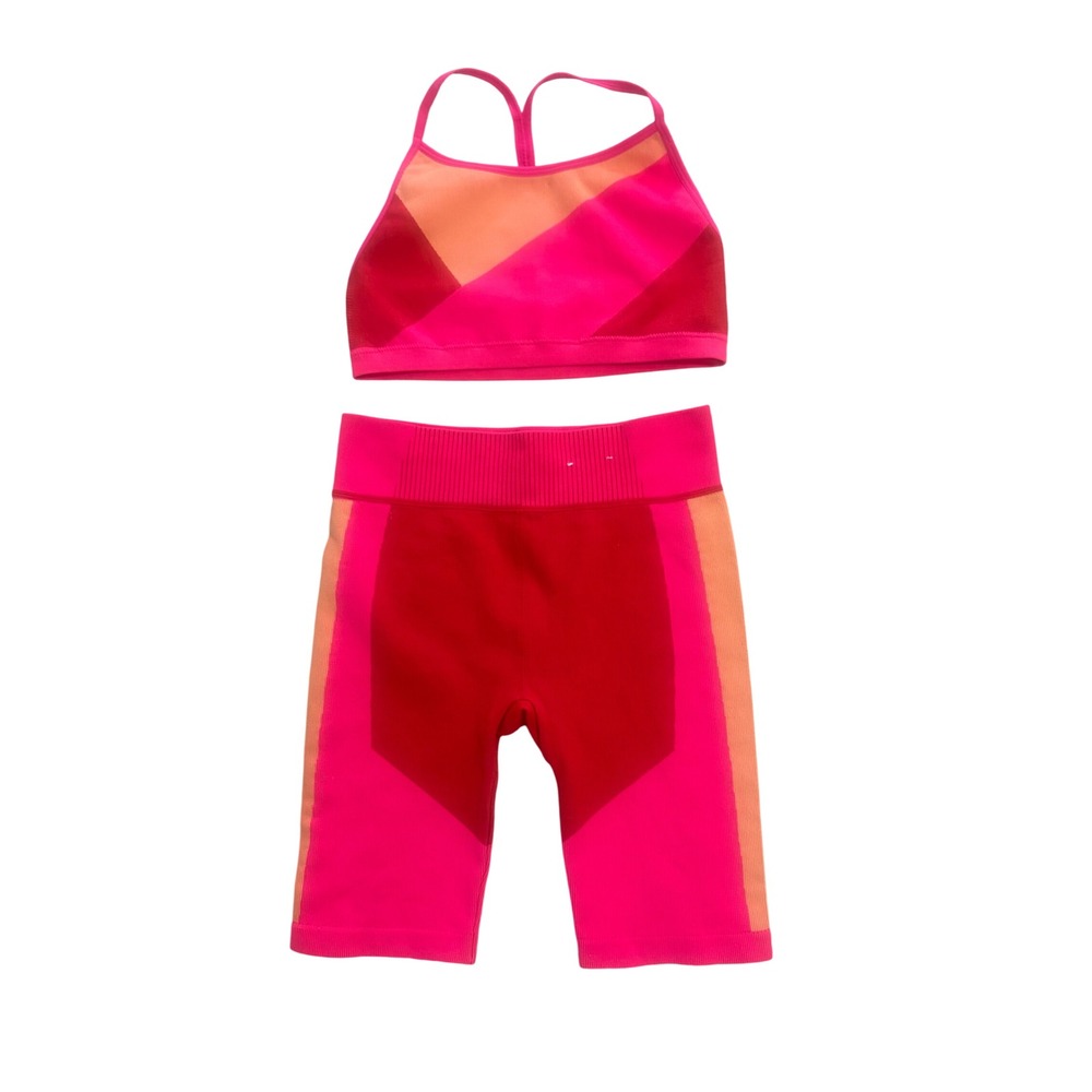 Xersion Girls Pink Red Colorblock Sports Bra and Biker Shorts Set Size M 10/12